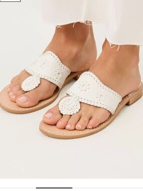 Jack Rogers Jacks in Soft Napa Leather Flat Sandal White Weaved Pattern Size 7